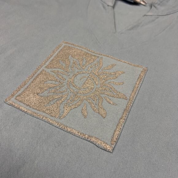 By Taylor Sweatshirt Unisex L/XL Blue Fleece Vneck Pullover Sun Boho Casual - Picture 5 of 8